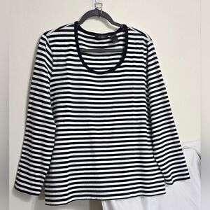 Liz Claiborne Scooped Neck Long-Sleeved Striped Shirt | Navy Blue & White 3X W